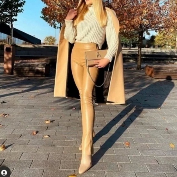 Zara Blogger Fav Tan Faux Leather Legging - S - Picture 1 of 7